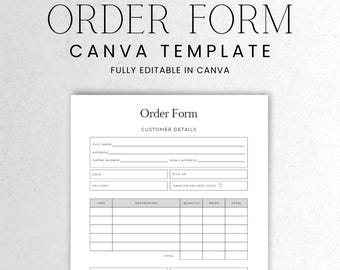 Order Form Editable, Professional Business Canva Template, Small Business & Freelancer Form