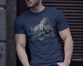 Octopus Gyotaku T-Shirt: Japanese Art Gold Print Tee