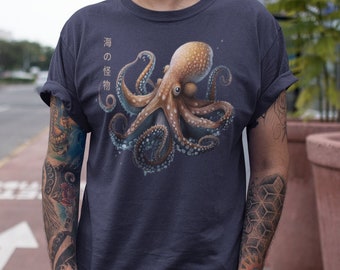 Camiseta de arte japonesa Octopus: camiseta com estampa dourada Gyotaku