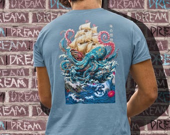 Camiseta Pulpo Kraken: Caligrafía japonesa, estampado dorado