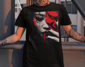 Akuma Veil Duality Hannya Geisha, Camiseta de caligrafía japonesa: Anime, Manga Art, Hannya, Oni