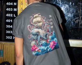 Camiseta de arte japonés de pulpo: Camiseta de monstruo marino Gyotaku Kraken