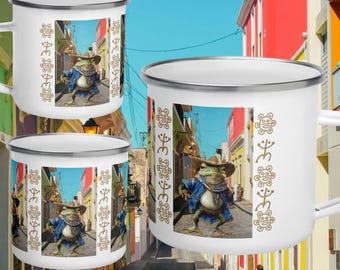 Taza Esmaltada de Puerto Rico: Sapo Concho, Coqui Taino Sun Souvenir