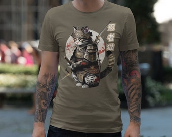 Camiseta de gato ninja japonés: tatuaje de gatito samurái