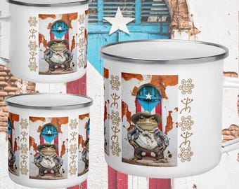 Taza Esmaltada de Puerto Rico: Sol Taino, Coqui Sapo, Bandera PR