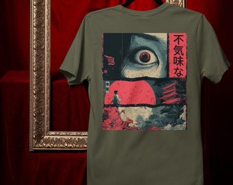 Camiseta gráfica con el pergamino maldito: terror japonés, camiseta gótica de samurái