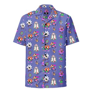 Psychedelic Beach shirt, Trippy Party Tshirt, Retro Hawaiian Tee, Tropical 70s T-shirt, Unisex Button-Up, Colorful Smiley Face, Oversized