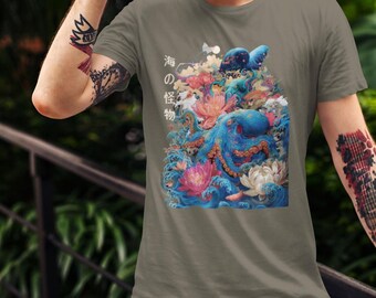 Camiseta de arte japonés con pulpo: Camiseta gráfica de monstruo marino Kraken