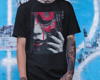 Camiseta de caligrafía japonesa Hannya Geisha Crimson Duality: Anime, Manga, Oni