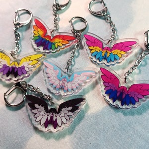 LGBT pride Keychains | Gay trans ace pan nonbinary bi | cute chibi wings charms