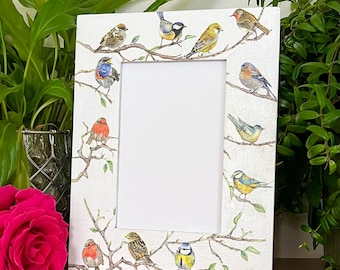 British bird decoupaged photo frame, wildlife picture frame, shabby chic home decor