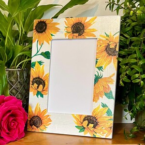 Vintage Shabby Chic Bilderrahmen Sonnenblume, Bilderrahmen aus Holz, gelber Shabby Chic Bilderrahmen