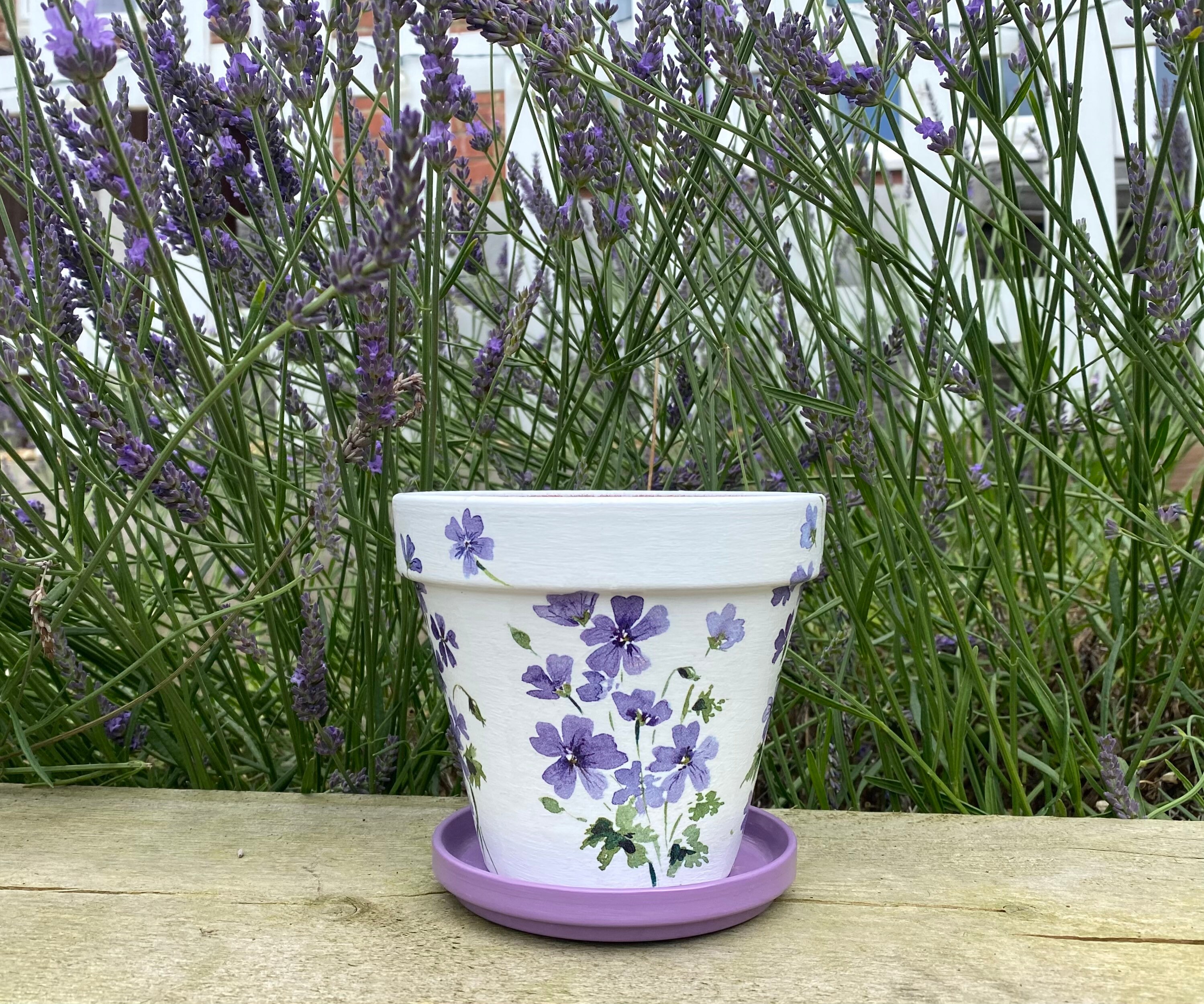 Purple flower and butterfly plant pot and saucer indoor | Etsy