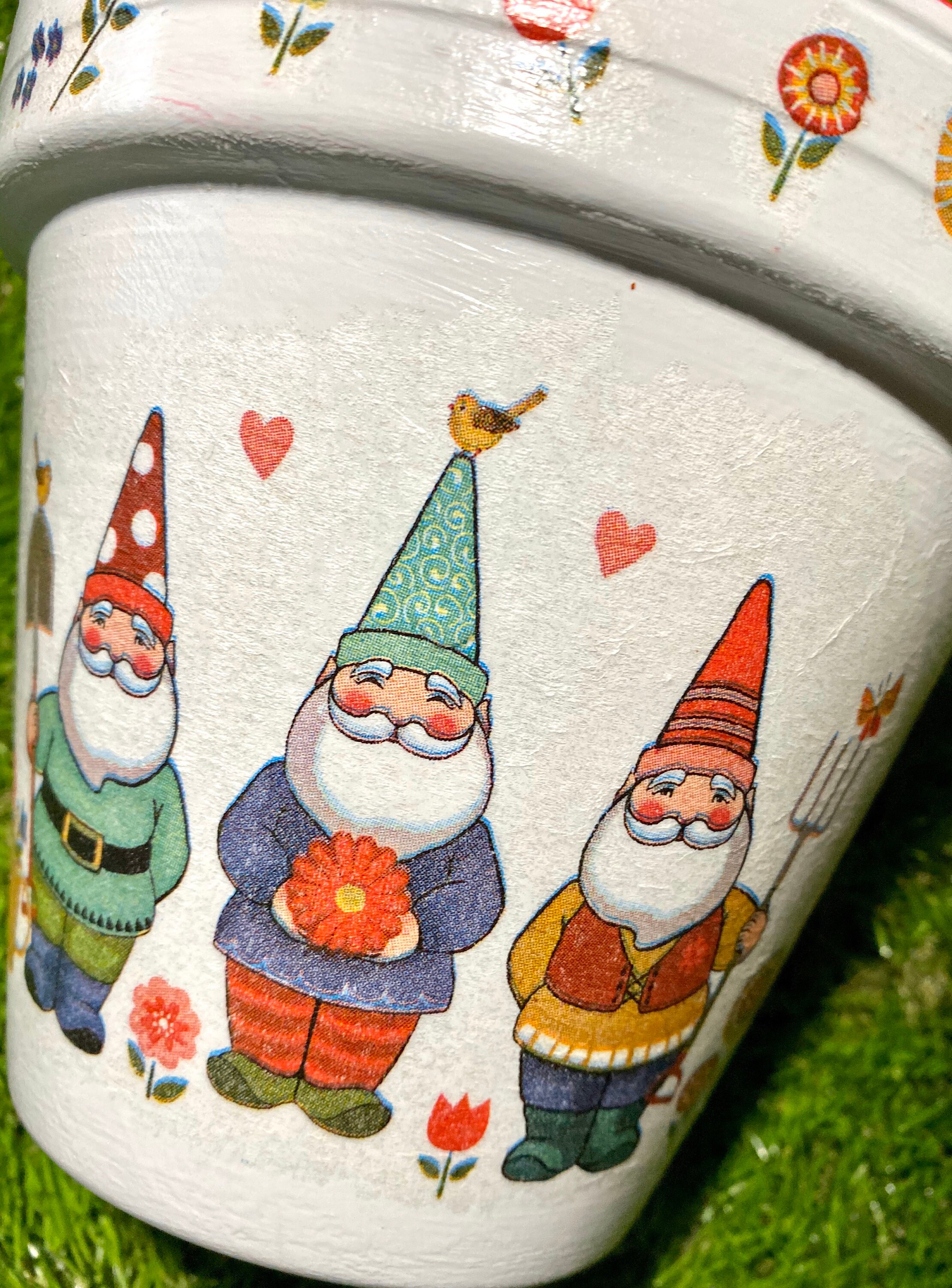 Garden gnome decoupaged planter personalised fun flower pot Etsy