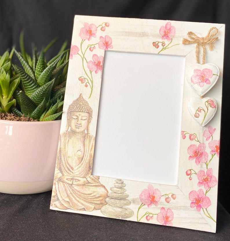 Buddha Decoupaged Wooden Picture Frame Spiritual Photo Frame Etsy