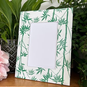 Decoupaged fotoram med bambublad, tavelram med gröna blad, träbordsskiva med pandadjur, 4 x 6