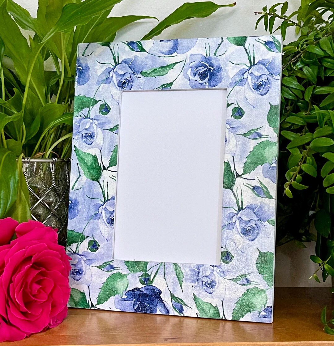 Blue Rose Flowers Decoupaged Photo Frame, Flowers Shabby Chic Home ...