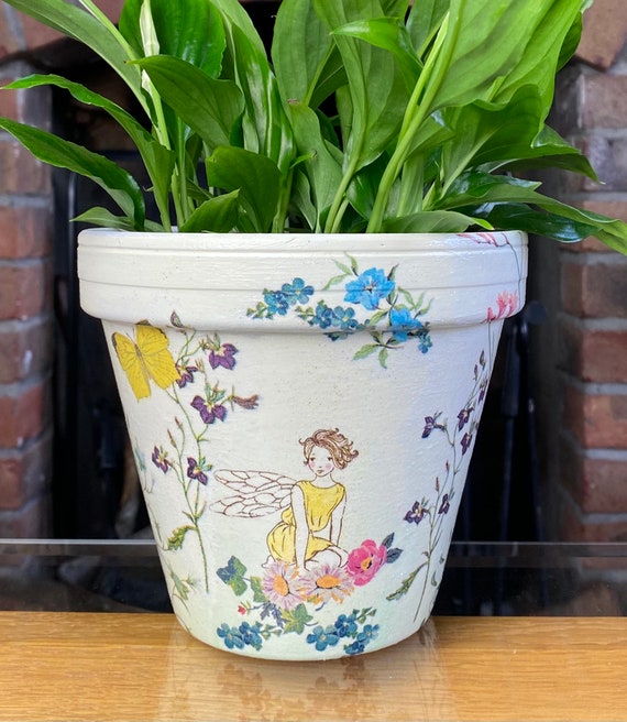 Fairy Decoupaged Plant Pot Garden Planter Magical Fairy Decoupaged Plant Pot Garden, Fairy Garden Pot
