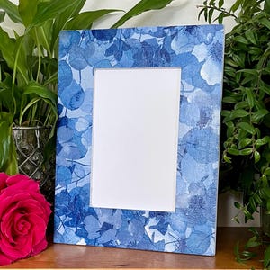 Blue flowers and leaves decoupaged photo frame, floral shabby chic wooden picture frame, abstract decor