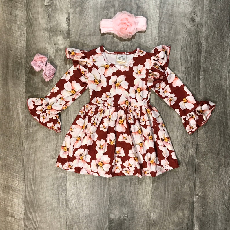 Brand new boutique toddler girls deep red magnolia floral print dress