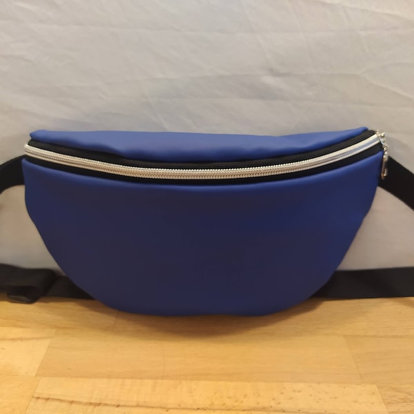 Bauchtasche Hip Bag Gürteltasche Crossover Handmade Echt Leder Damen Herren Unisex Blau Reißverschluss verstellbarer Gurt Stoff-Futter