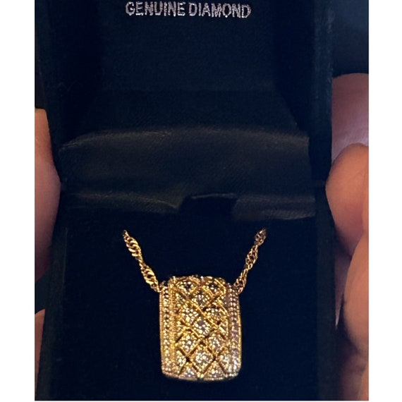 18KGP Byzantine filigree cushion pendant diamond … - image 9