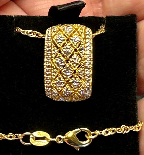 18KGP Byzantine filigree cushion pendant diamond … - image 7