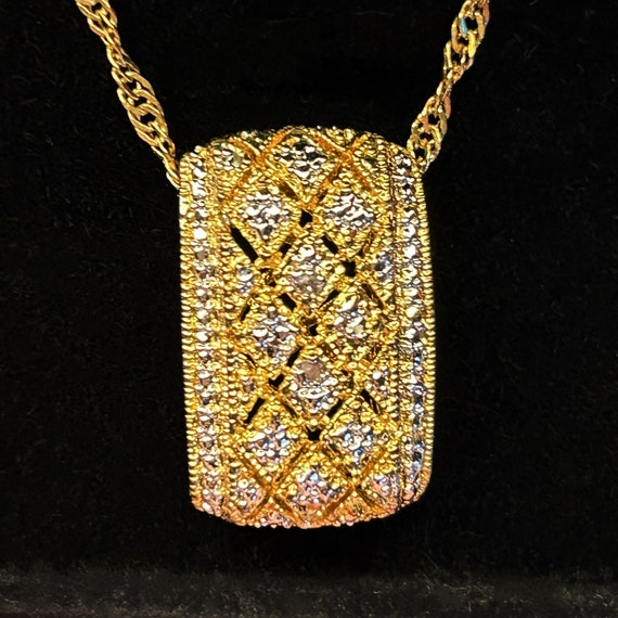 18KGP Byzantine filigree cushion pendant diamond … - image 10