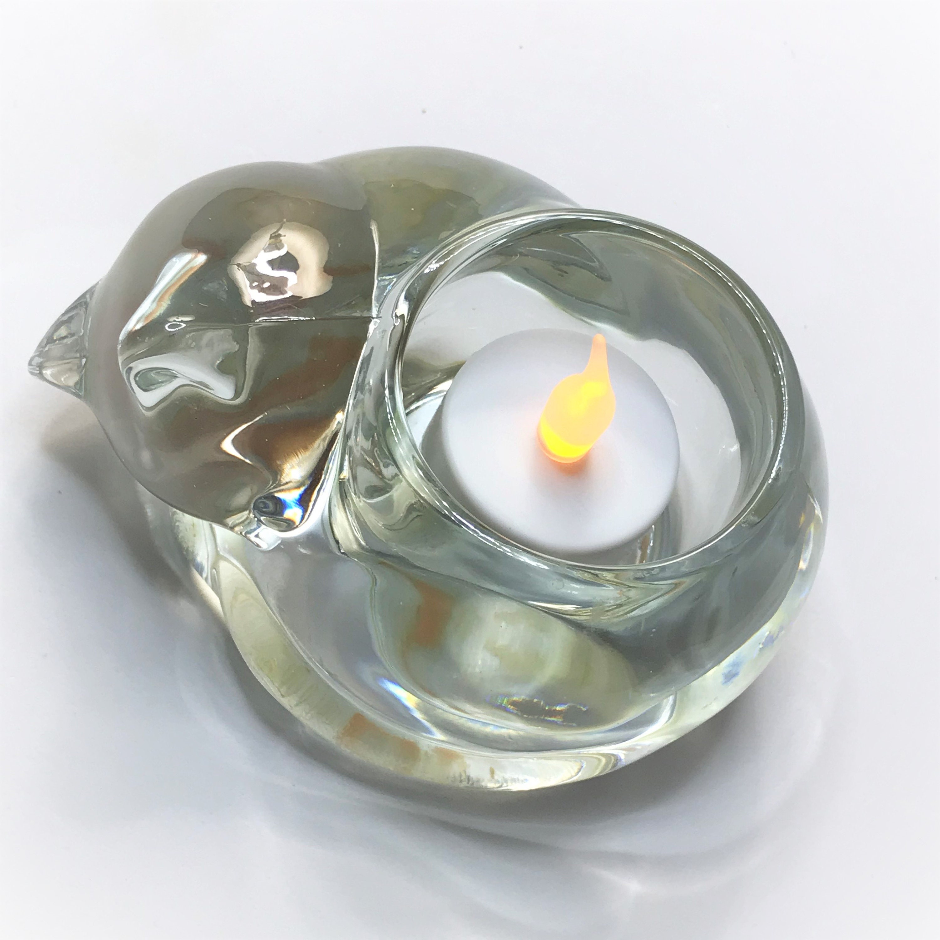 Glass Cat Votive Candle Holder Sleeping Cat Vintage 1980 Avon Etsy