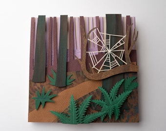 Forest Path Original Cut Paper Mixed Media Illustration