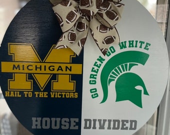 House Divided, Door Hanger, Wreath, Michigan, Michigan State, U of M, MSU, College, Door Sign, Home Decor, Gift, Sign