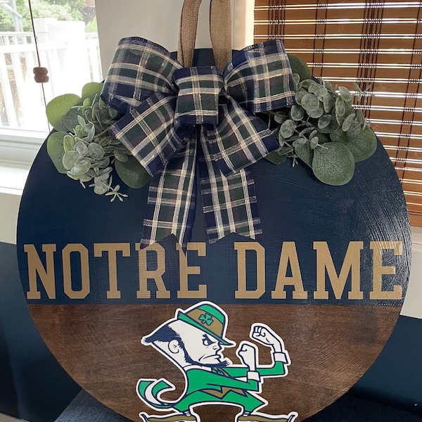 Notre Dame, University, College, Fighting Irish, College Decor, Home Decor, Door Hanger, Wreath, Sign, Wooden, Sports, Housewarming Gift
