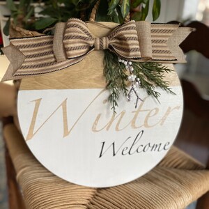 Winter, Welcome, Wooden Wreath, Door Hanger, Ribbon, Burlap, White, Front Door, Home Devore, Apartment, Condo, image 4