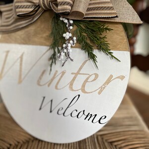 Winter, Welcome, Wooden Wreath, Door Hanger, Ribbon, Burlap, White, Front Door, Home Devore, Apartment, Condo, image 3