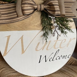 Winter, Welcome, Wooden Wreath, Door Hanger, Ribbon, Burlap, White, Front Door, Home Devore, Apartment, Condo, image 2