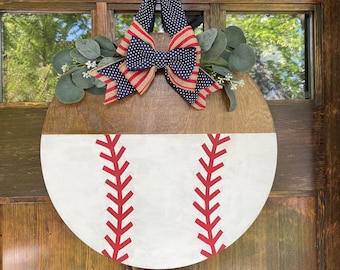 Baseball, Summer, Sports, Door Hanger, Door Sign, Wooden Sign, American, American Sorts, American Baseball, Front Door, Wreath, USA,