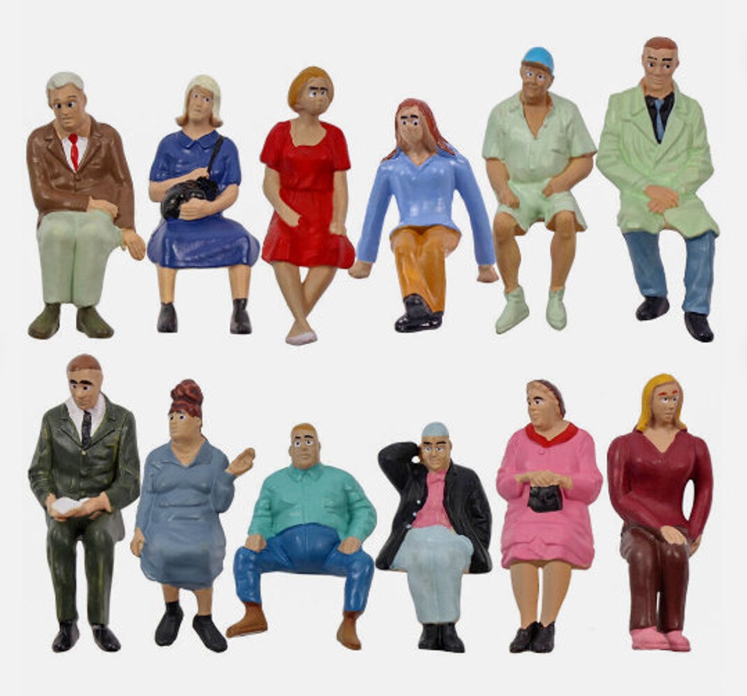 thumbnail image 2 of Evemodel 12pc G Scale Figures 1:25 – Seated & Standing People, 12 Poses, Painted 2 of 6