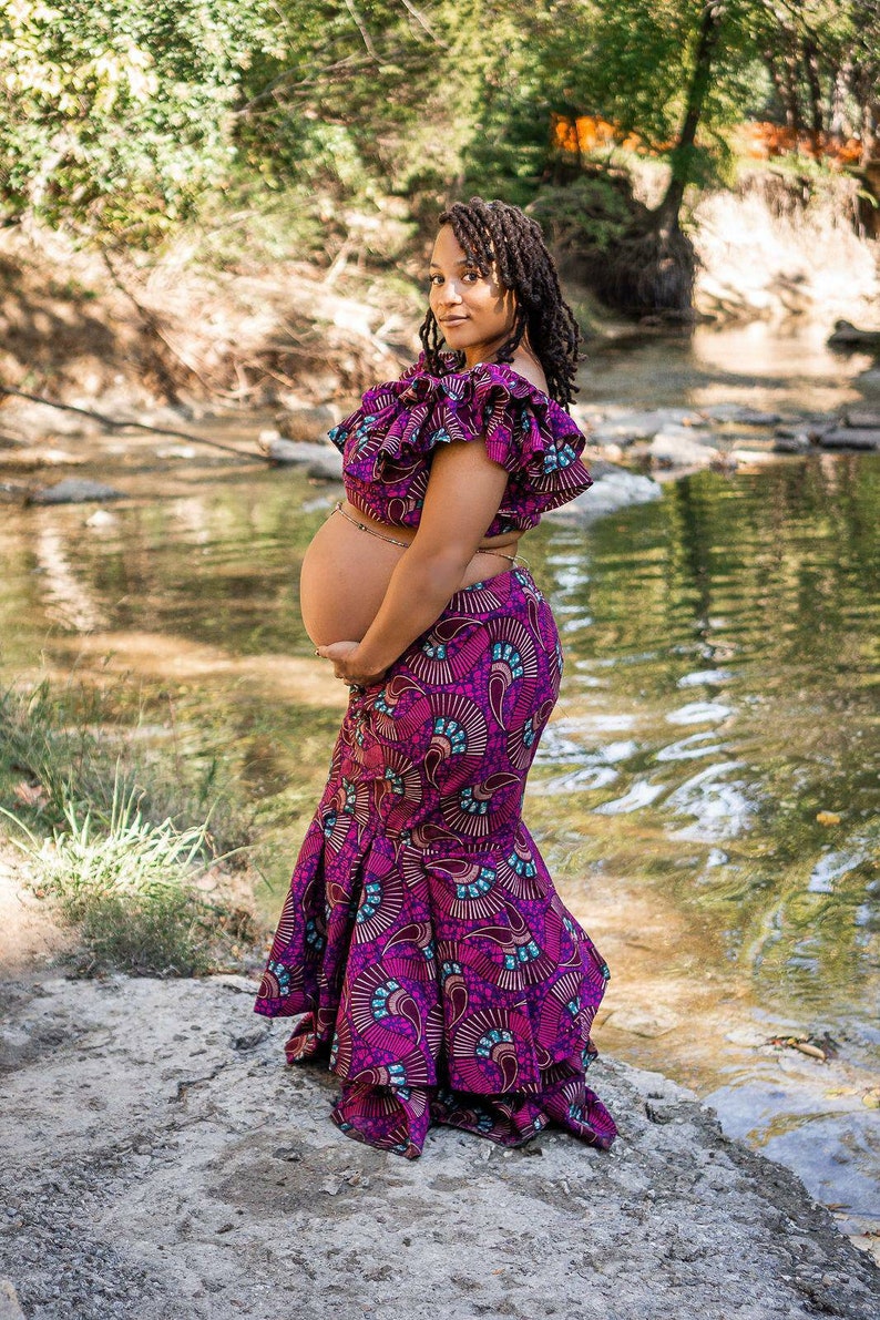 AFRICAN PRINT MATERNITY 2PCS Set/ African Print maternity photoshoot outfit/Ankara maternity dress/ image 3