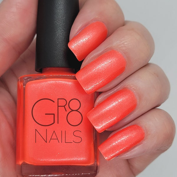 Dazzle: Bright Coral Shimmery Nail Polish Hand Mixed by Gr8 Nails