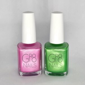 Pink Goes Good With Green: Pink and Green Nail Polish Wicked Collection Elphaba and Galinda Handmade by GR8 Nails