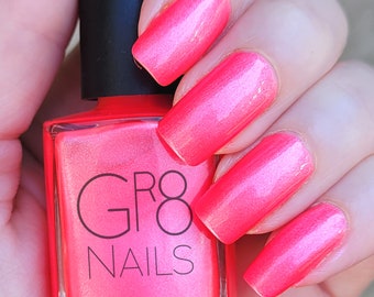 Knockout: Bright Pink Shimmery Nail Polish Handmade by Gr8 Nails