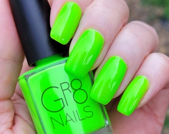 In The Limelight: Bright Neon Green Nail Polish Hand Mixed by GR8 Nails