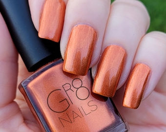 Copper Penny: Shimmery Burnt Orange Nail Polish Handmade by GR8 Nails