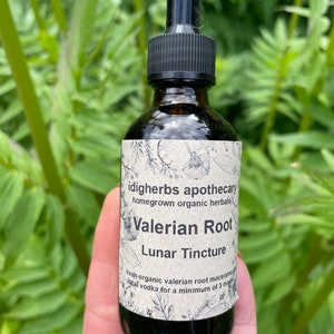 Valerian Root Lunar Tincture Organic Valeriana officinalis Homegrown Herb Sleep Menopause PMS