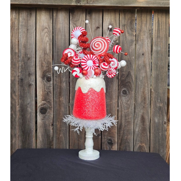 Christmas table decoration, Christmas Centerpiece, Candyland decor, Gumdrop Centerpiece, Red and white Christmas