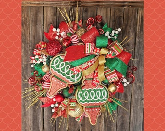 Christmas cookie wreath, Christmas wreath,  Holiday wreath, Traditional Christmas, Christmas sugar cookie decor