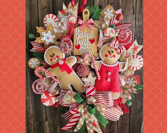 Gingerbread Wreath, Christmas wreath, Christmas Decoration, Gingerbread boy and girl