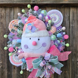 Candyland Snowman Wreath • Pastel Christmas Decor • Sweet Winter Door ...