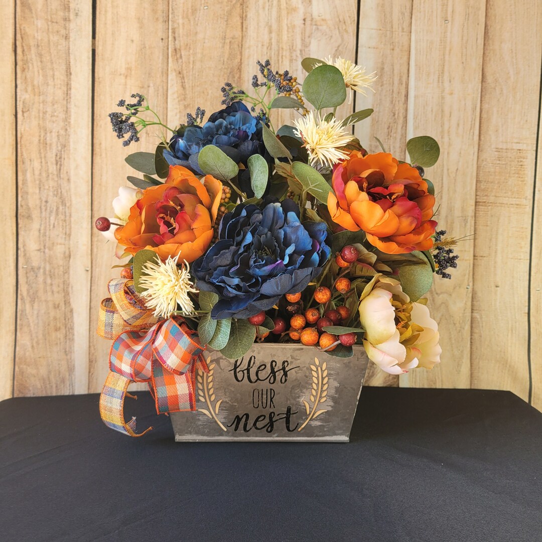 Fall Table Decor Fall Decoration for Home Blue and Orange Etsy