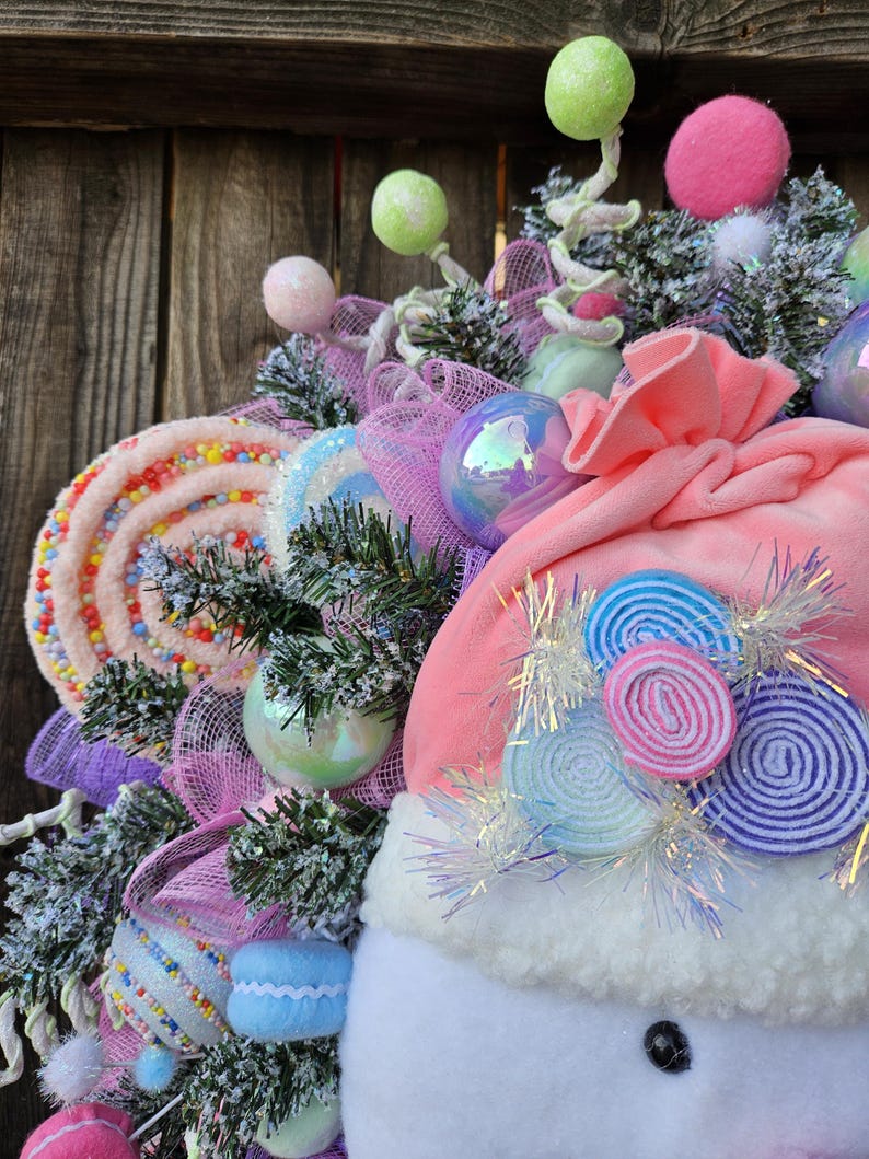 Candyland Snowman Wreath • Pastel Christmas Decor • Sweet Winter Door ...